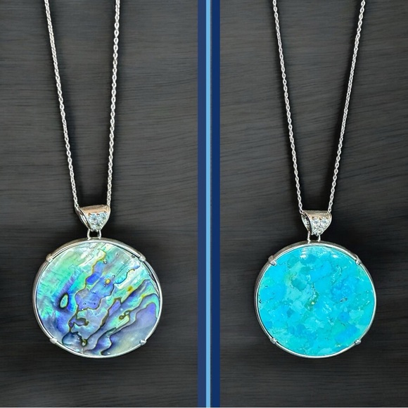 BBJ 925 Sterling Abalone/Turquoise/Topaz Necklace (24”) - Picture 1 of 10